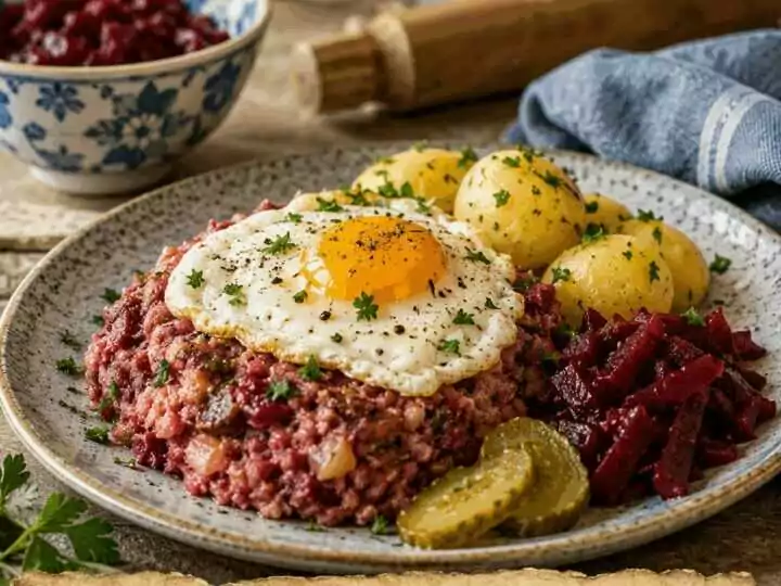 Labskaus mit Kartoffeln norddeutsche Art, der Klassiker der deutschen Küche neu entdeckt