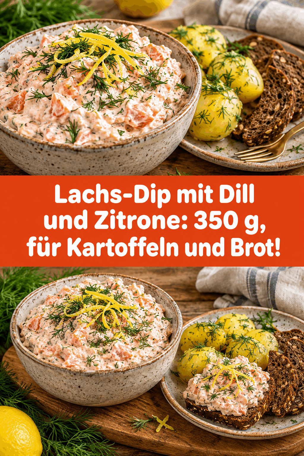 Lachs-Dip mit Dill und Zitrone: 350 g, für Kartoffeln und Brot!