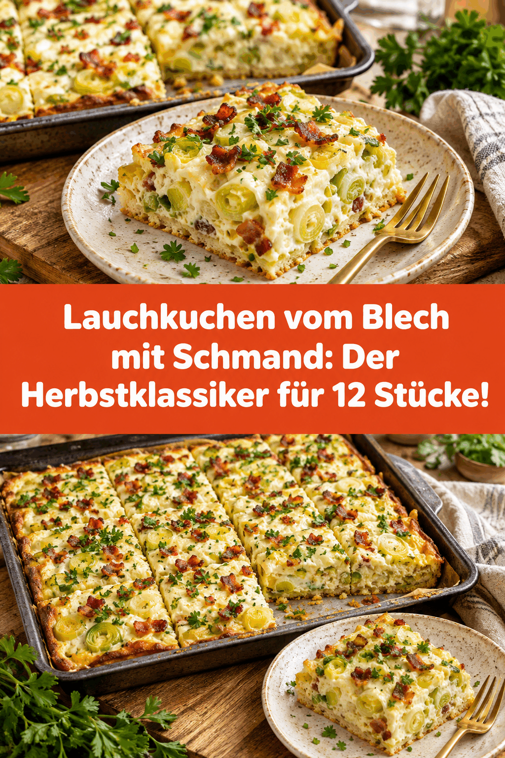 Lauchkuchen vom Blech mit Schmand: Der Herbstklassiker für 12 Stücke!
