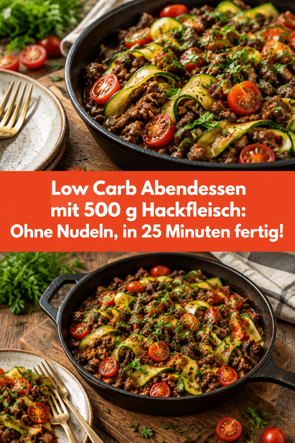 Low Carb Abendessen mit 500 g Hackfleisch: Ohne Nudeln, in 25 Minuten fertig!