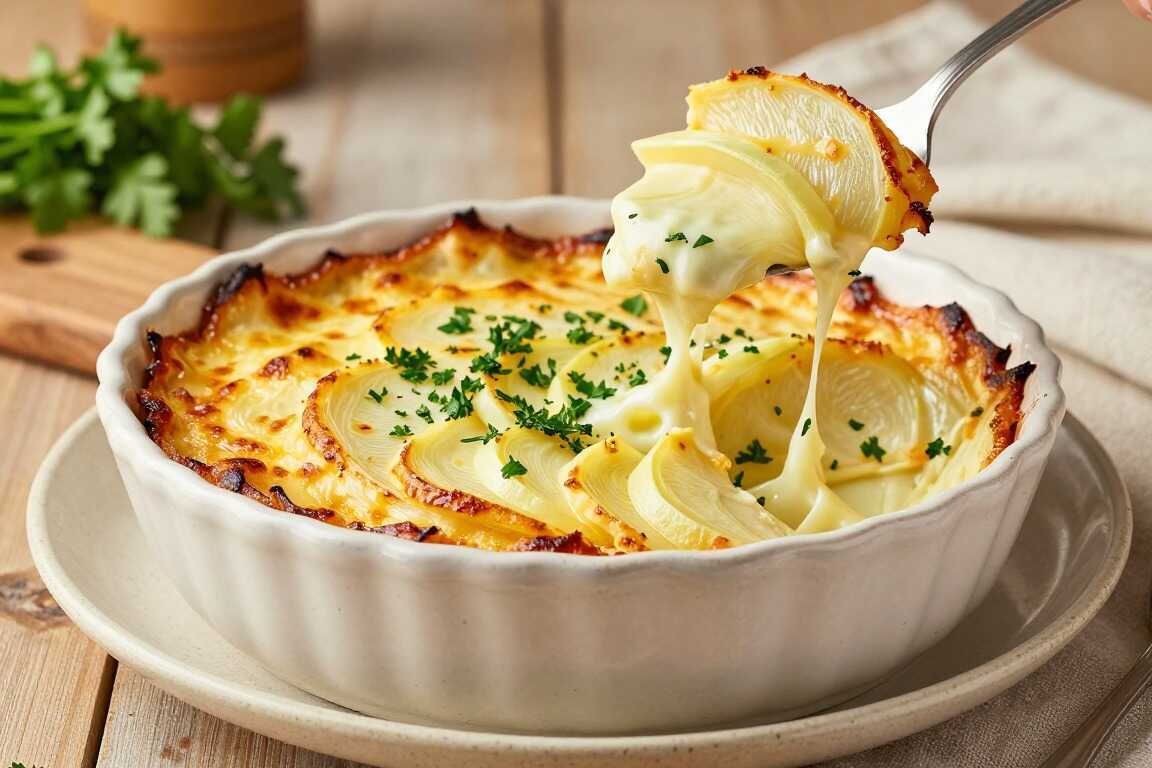 Low Carb Auflauf mit Kohlrabi und Sahnesoße: Gratiniert mit 150 g Bergkäse!
