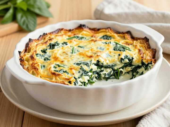Low Carb Auflauf mit Spinat und Ricotta: Zwei Zutaten, ein Ofengang, cremig!
