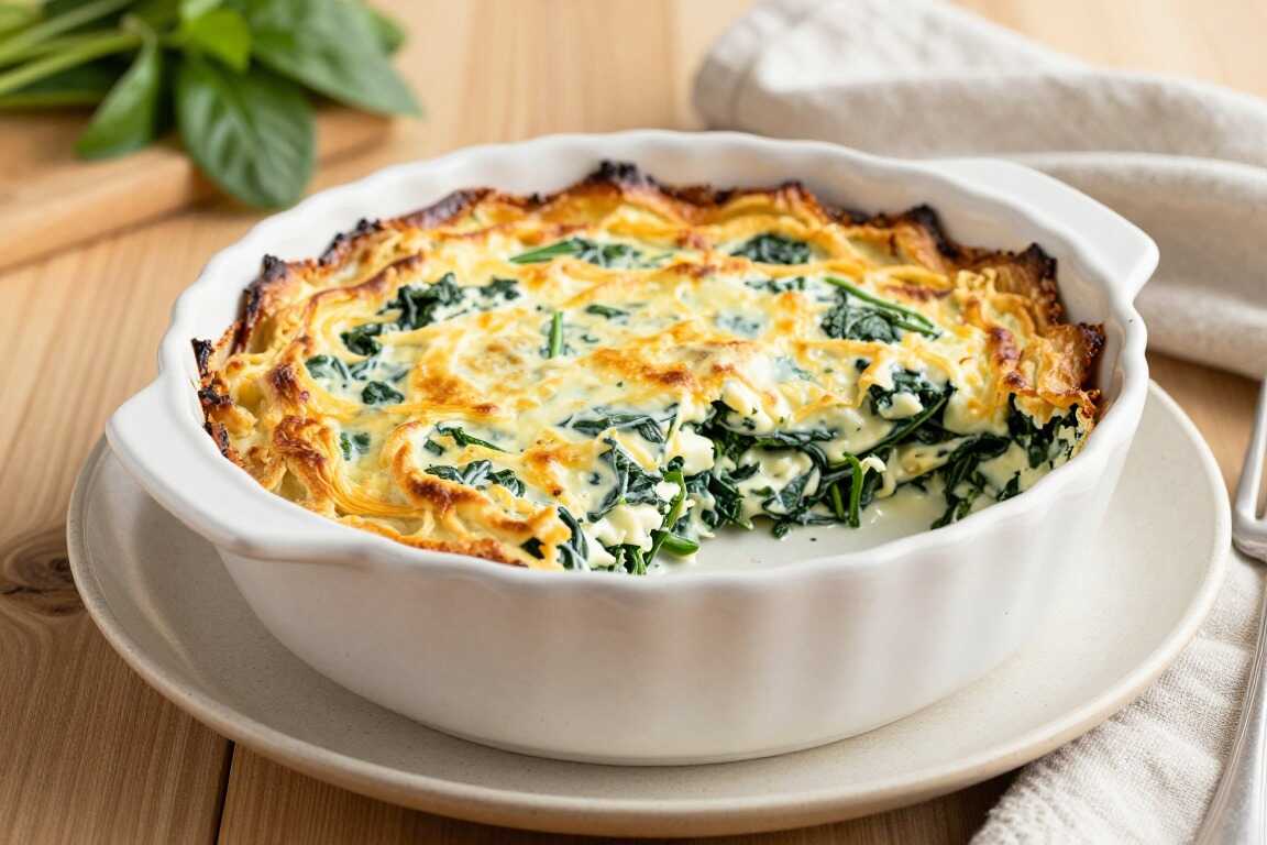 Low Carb Auflauf mit Spinat und Ricotta: Zwei Zutaten, ein Ofengang, cremig!