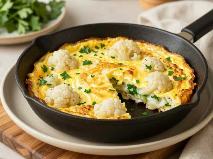 Low Carb Blumenkohl-Tortilla mit Ei und Kräutern: Eine Pfanne, kalt und warm gut!