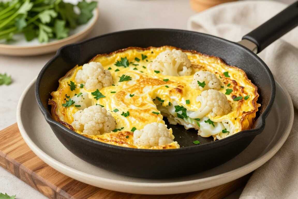 Low Carb Blumenkohl-Tortilla mit Ei und Kräutern: Eine Pfanne, kalt und warm gut!