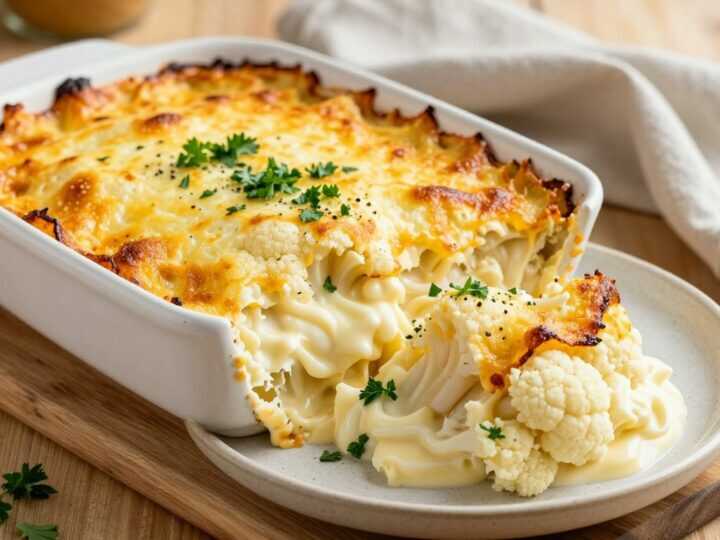 Low Carb Blumenkohlauflauf mit 200 g Käse: Cremig, ohne eine einzige Kartoffel!