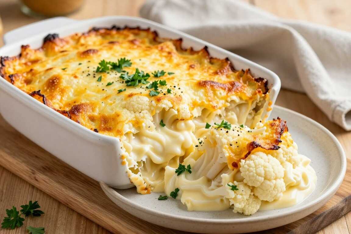 Low Carb Blumenkohlauflauf mit 200 g Käse: Cremig, ohne eine einzige Kartoffel!