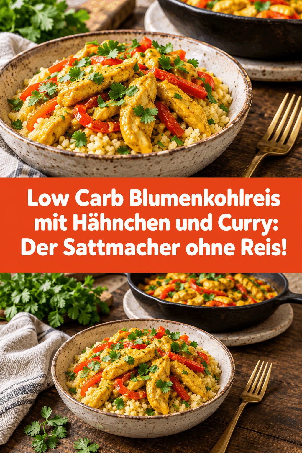 Low Carb Blumenkohlreis mit Hähnchen und Curry: Der Sattmacher ohne Reis!