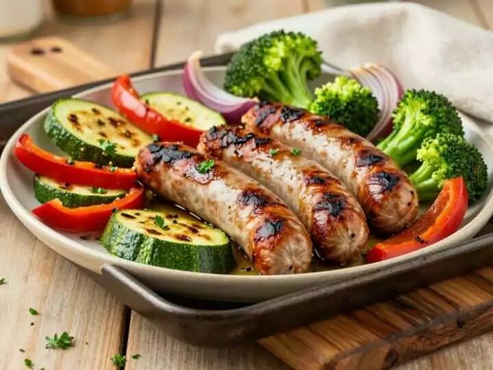 Low Carb Bratwurst-Gemüse-Blech: Alles auf ein Blech, 35 Minuten Ofen!