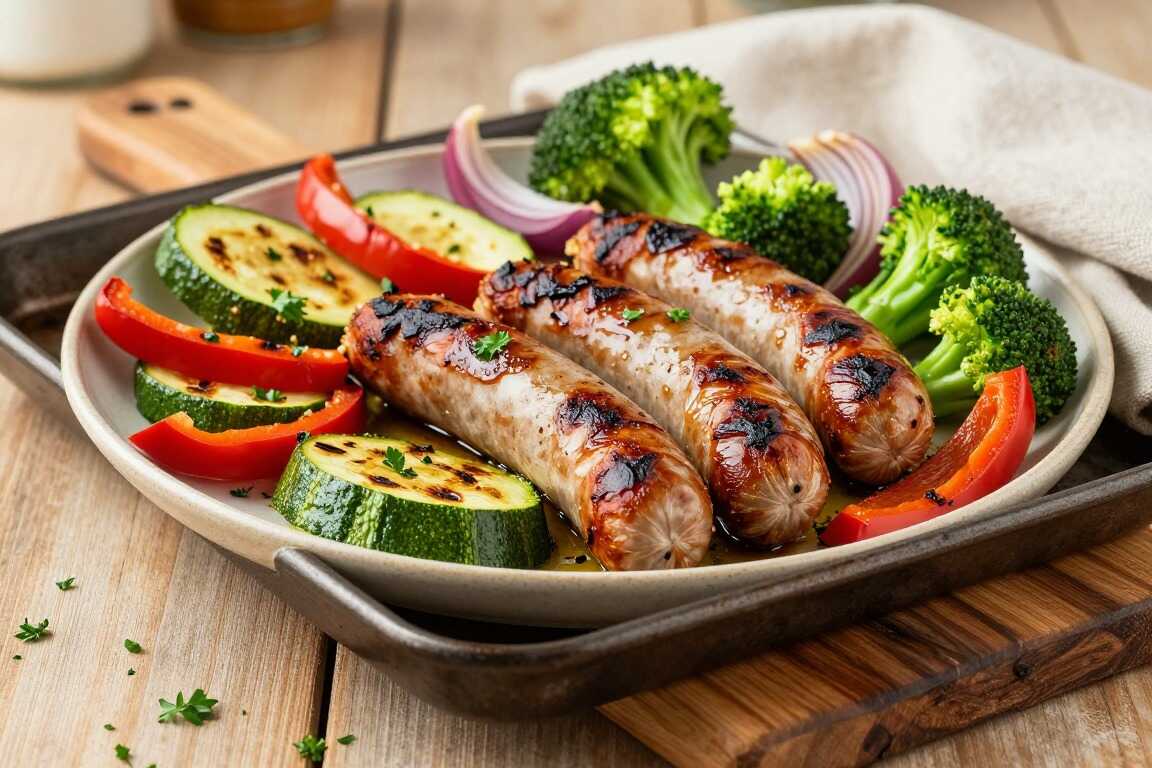 Low Carb Bratwurst-Gemüse-Blech: Alles auf ein Blech, 35 Minuten Ofen!