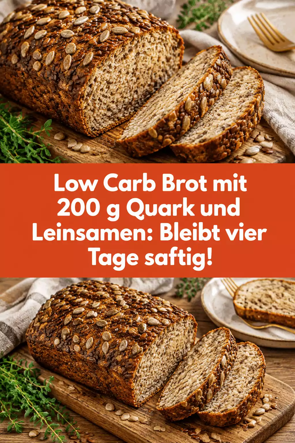 Low Carb Brot mit 200 g Quark und Leinsamen: Bleibt vier Tage saftig!
