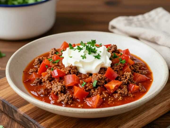 Low Carb Chili mit Hackfleisch ohne Bohnen: Scharf, sättigend, 40 Minuten!