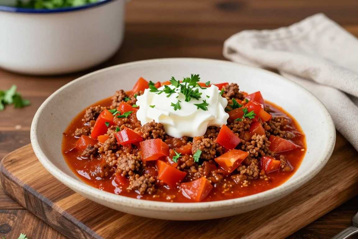 Low Carb Chili mit Hackfleisch ohne Bohnen: Scharf, sättigend, 40 Minuten!