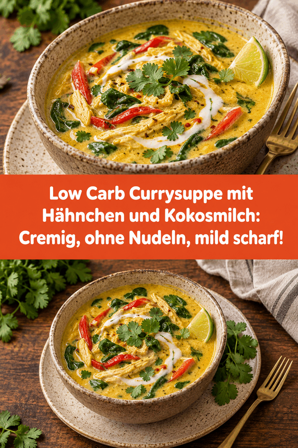 Low Carb Currysuppe mit Hähnchen und Kokosmilch: Cremig, ohne Nudeln, mild scharf!