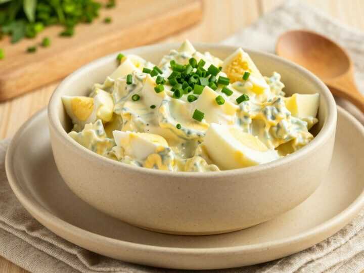 Low Carb Eiersalat mit Senf und Schnittlauch: Vier Portionen, ganz ohne Brot!