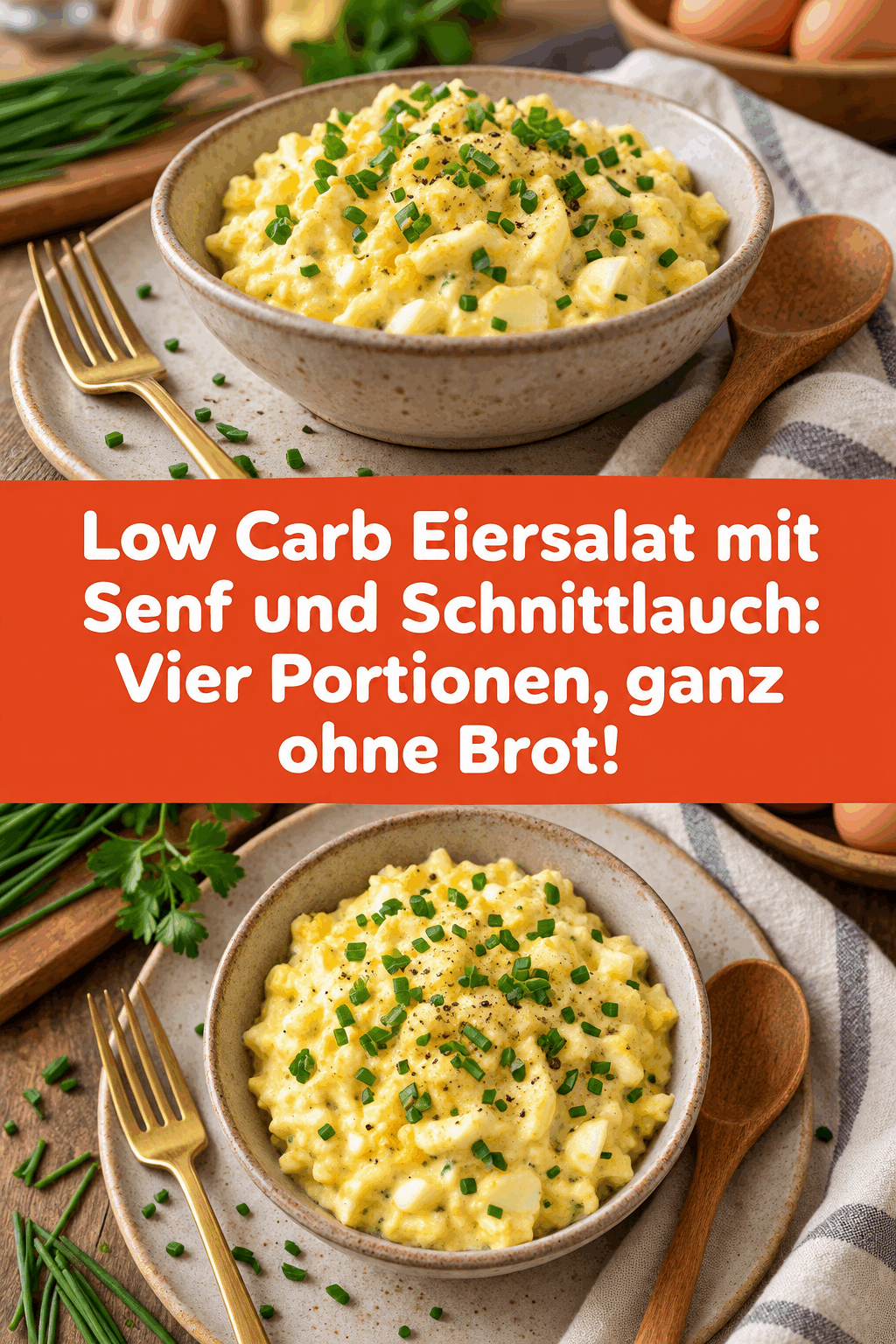 Low Carb Eiersalat mit Senf und Schnittlauch: Vier Portionen, ganz ohne Brot!