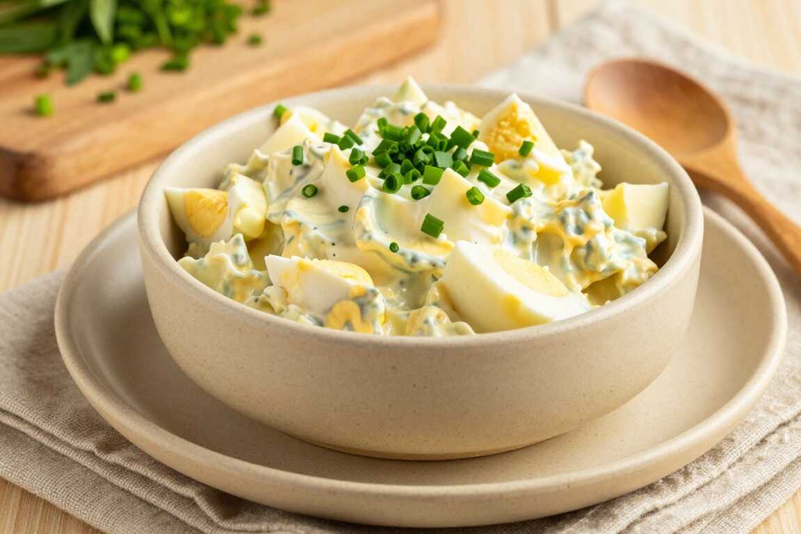 Low Carb Eiersalat mit Senf und Schnittlauch: Vier Portionen, ganz ohne Brot!
