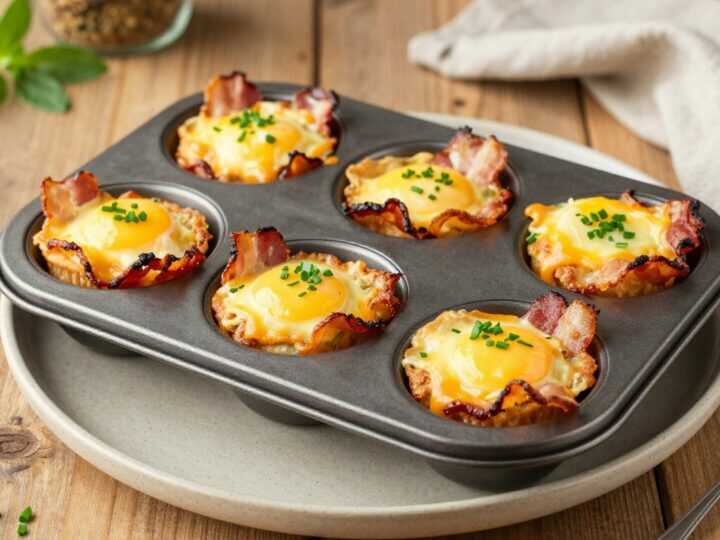 Low Carb Frühstücksmuffins mit Ei und Speck: Sechs Stück, morgens aus dem Ofen!