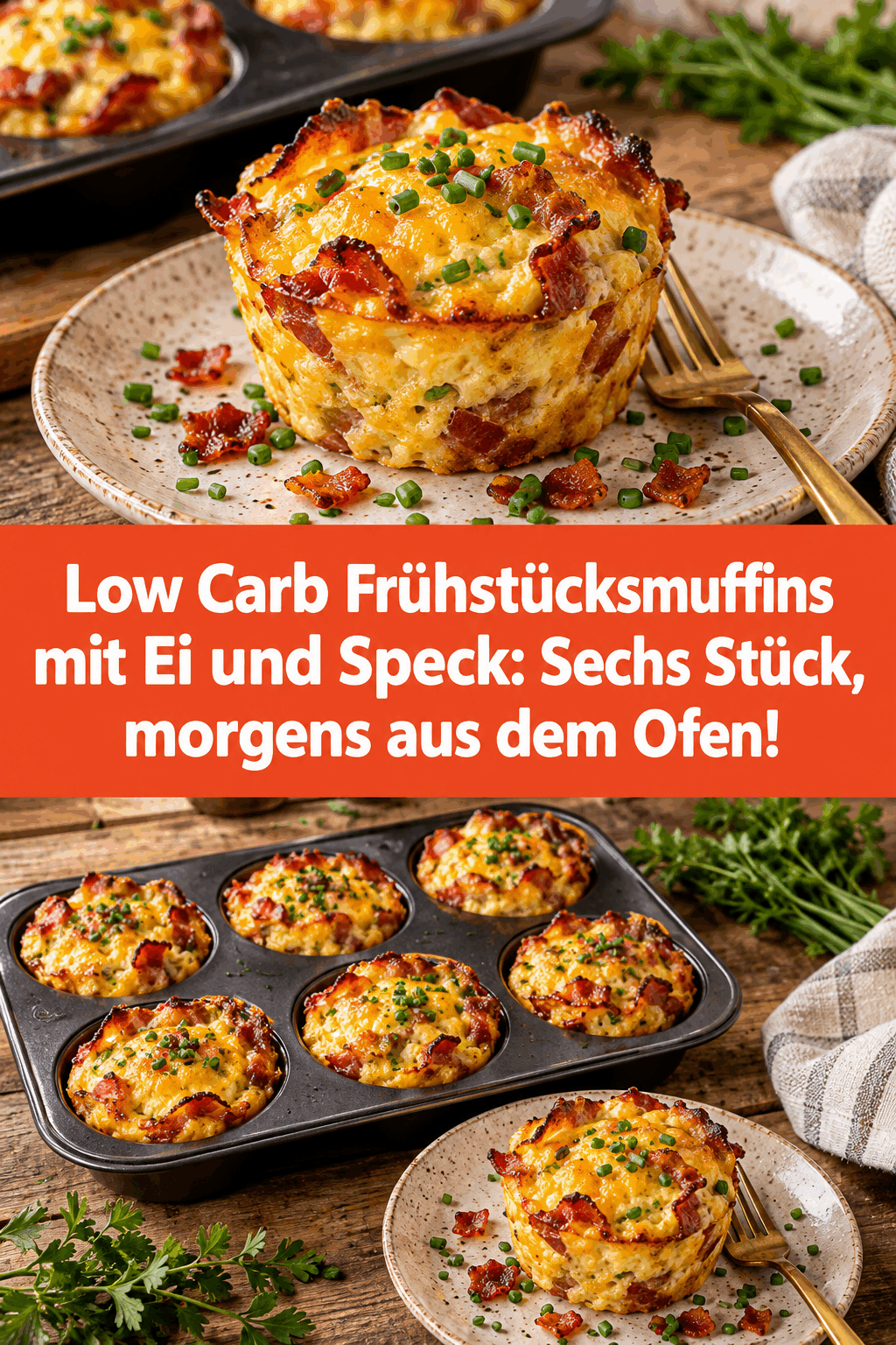 Low Carb Frühstücksmuffins mit Ei und Speck: Sechs Stück, morgens aus dem Ofen!