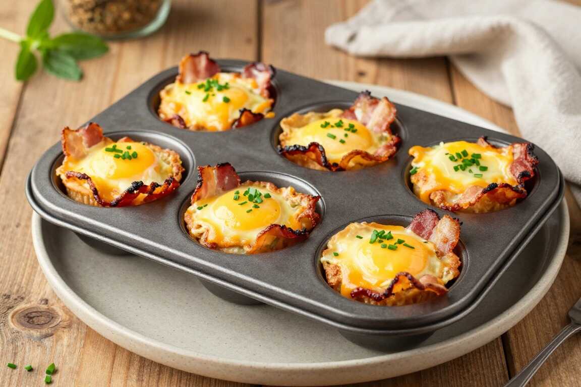 Low Carb Frühstücksmuffins mit Ei und Speck: Sechs Stück, morgens aus dem Ofen!