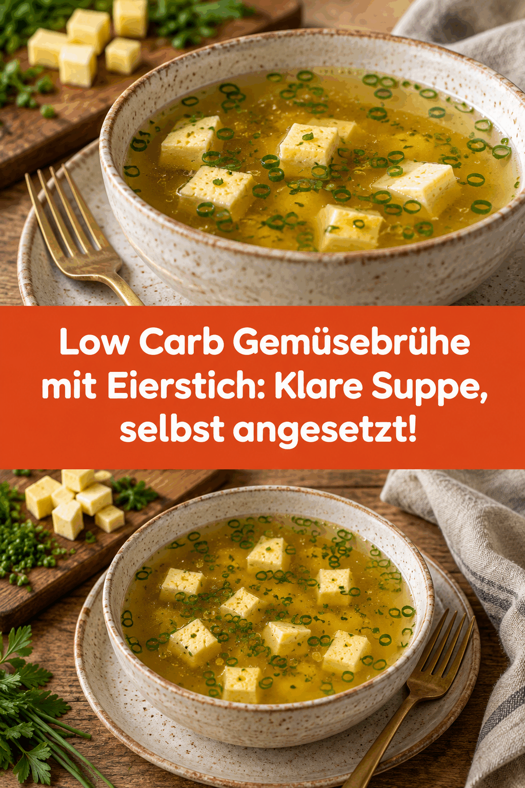 Low Carb Gemüsebrühe mit Eierstich: Klare Suppe, selbst angesetzt!