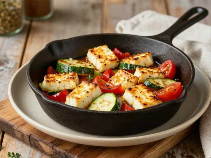Low Carb Gemüsepfanne mit 250 g Halloumi: Salzig, knusprig, ohne Beilage nötig!