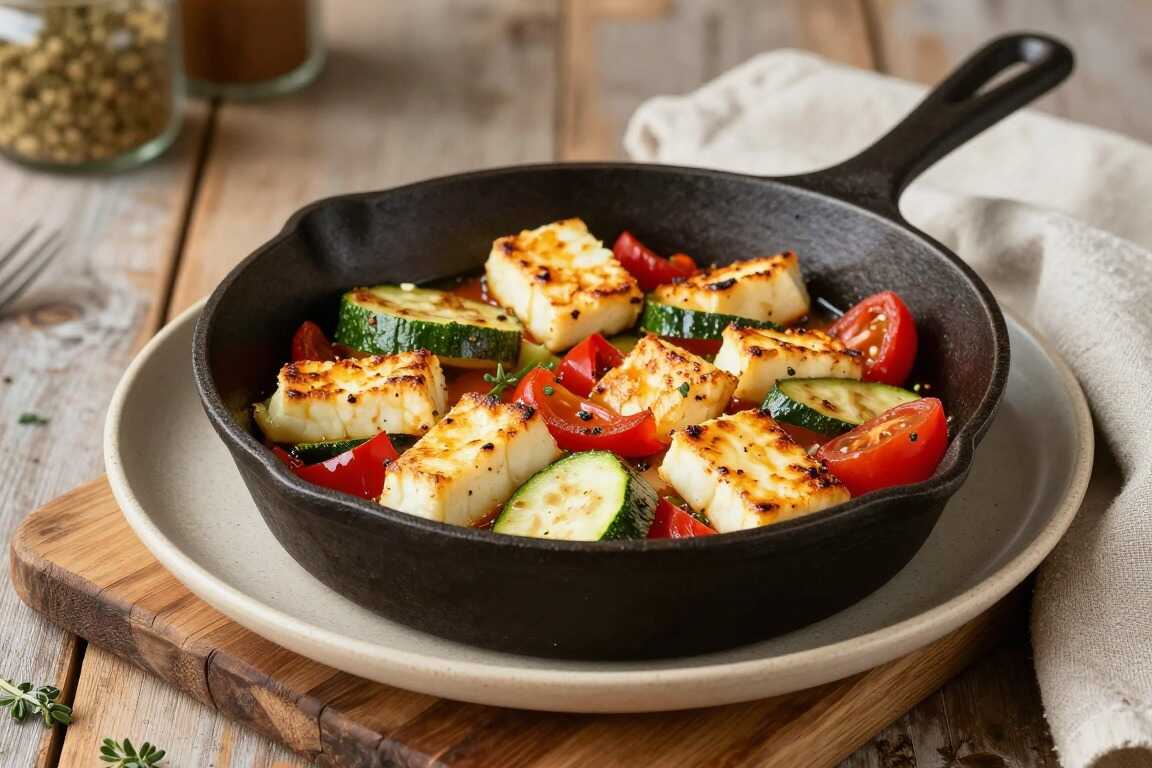 Low Carb Gemüsepfanne mit 250 g Halloumi: Salzig, knusprig, ohne Beilage nötig!