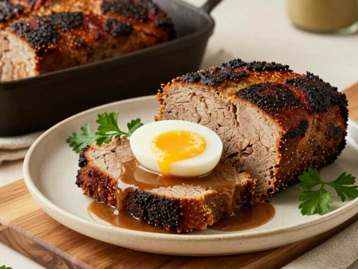 Low Carb Hackbraten mit Ei in der Mitte: Saftig ohne Brötchen im Teig!