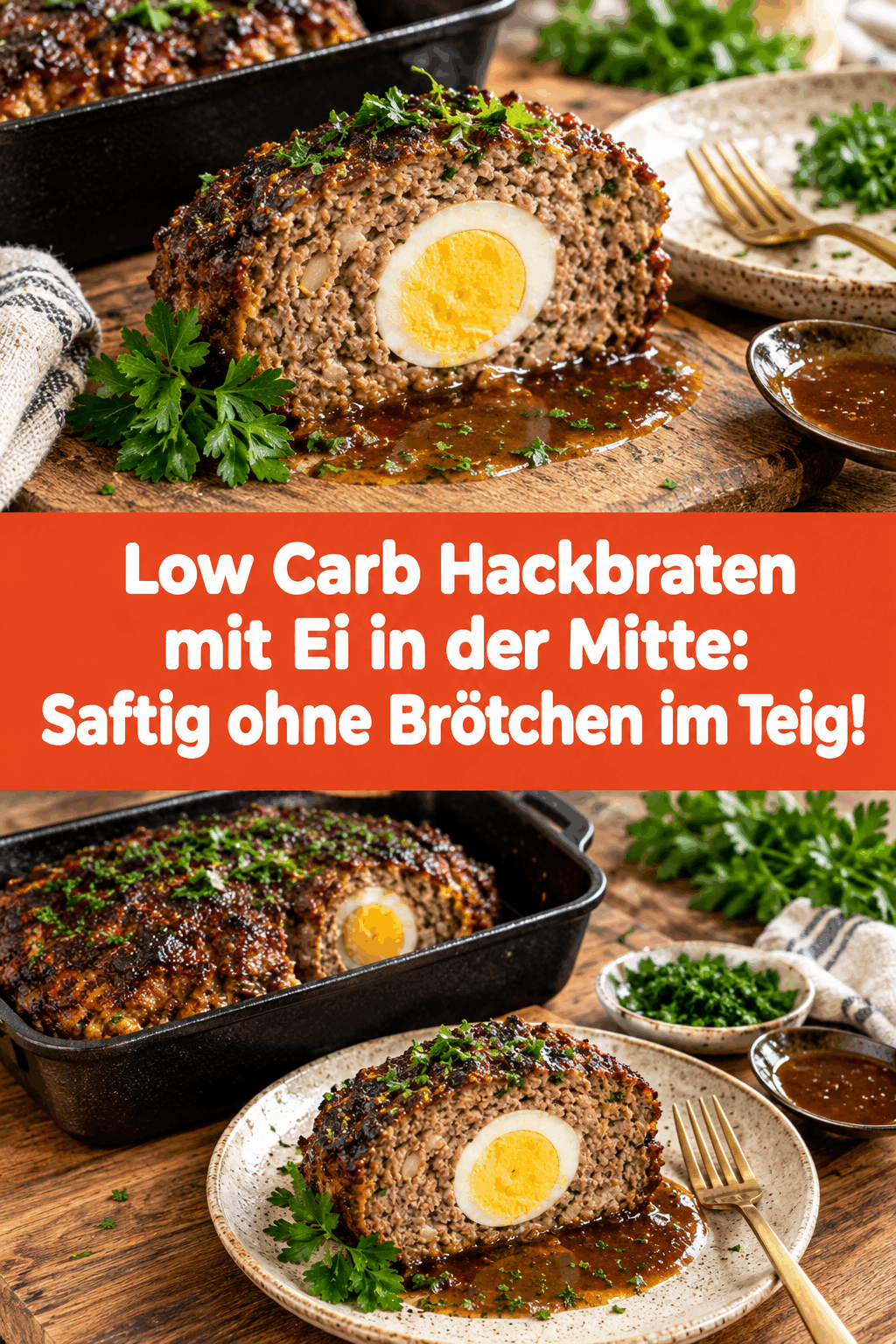 Low Carb Hackbraten mit Ei in der Mitte: Saftig ohne Brötchen im Teig!