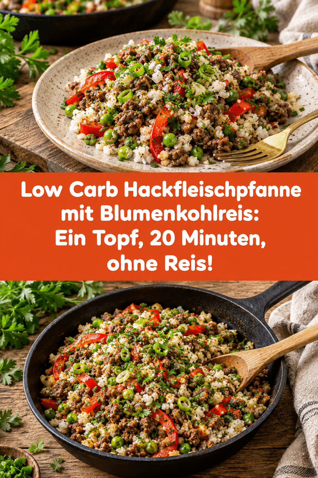 Low Carb Hackfleischpfanne mit Blumenkohlreis: Ein Topf, 20 Minuten, ohne Reis!