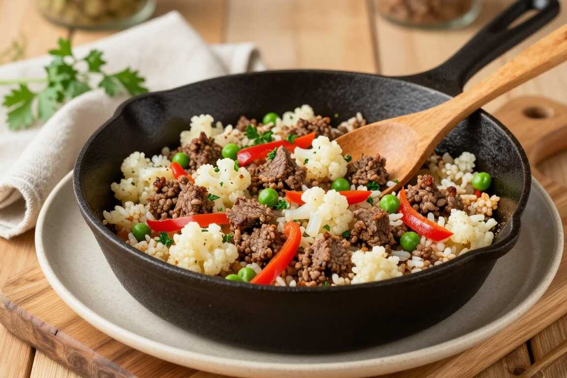 Low Carb Hackfleischpfanne mit Blumenkohlreis: Ein Topf, 20 Minuten, ohne Reis!
