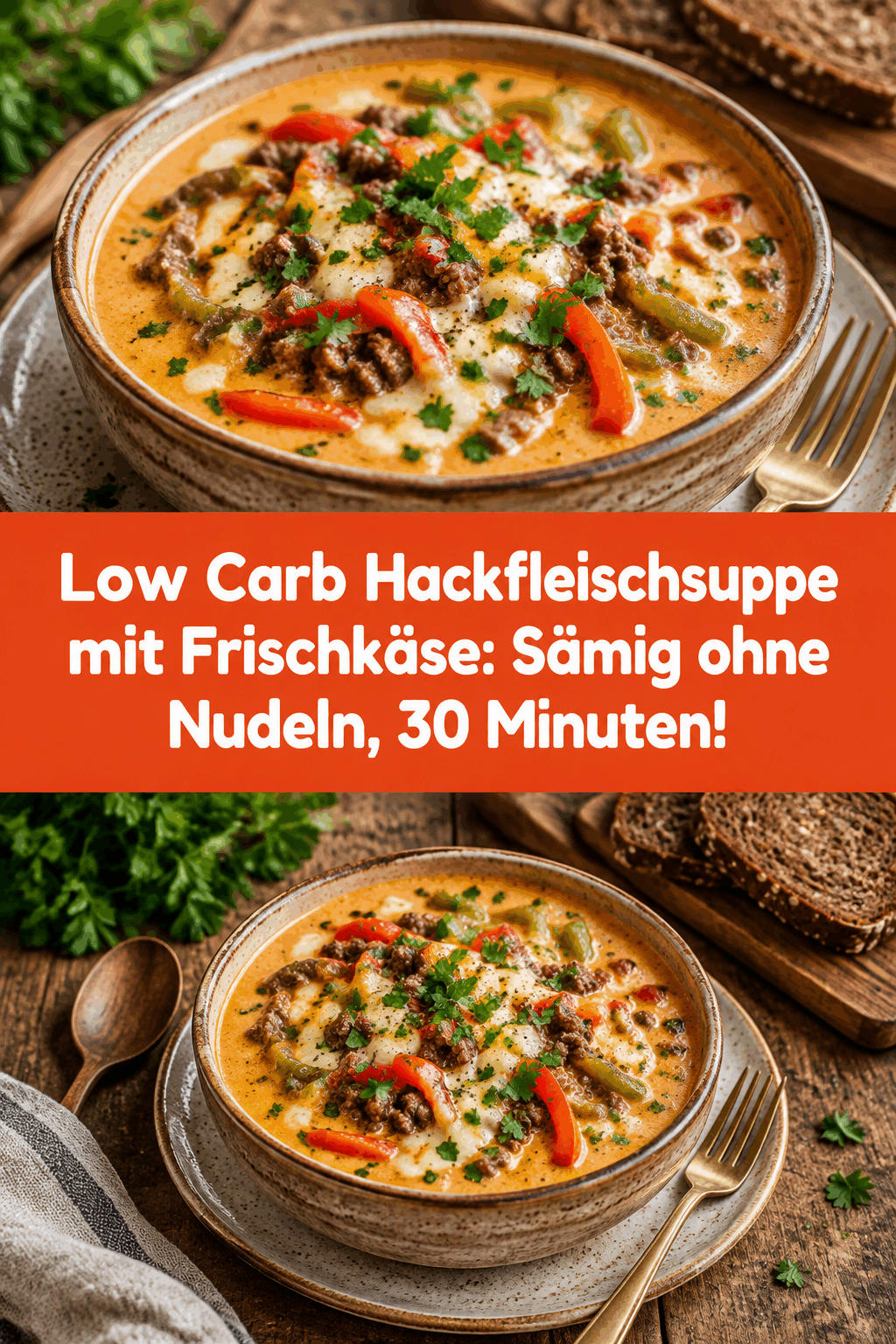 Low Carb Hackfleischsuppe mit Frischkäse: Sämig ohne Nudeln, 30 Minuten!