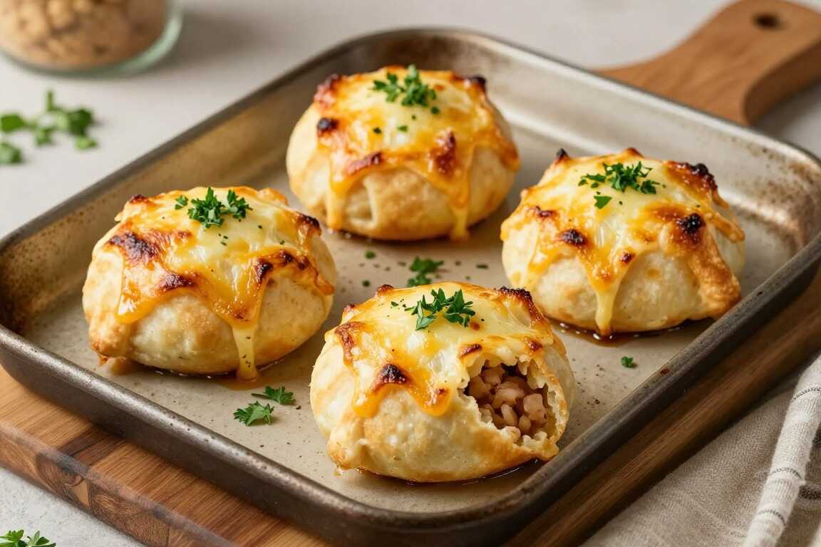 Low Carb Hacktaschen aus Käseteig: Vier Stück, gefüllt und überbacken!