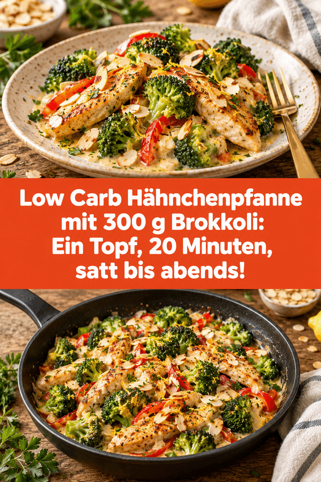 Low Carb Hähnchenpfanne mit 300 g Brokkoli: Ein Topf, 20 Minuten, satt bis abends!