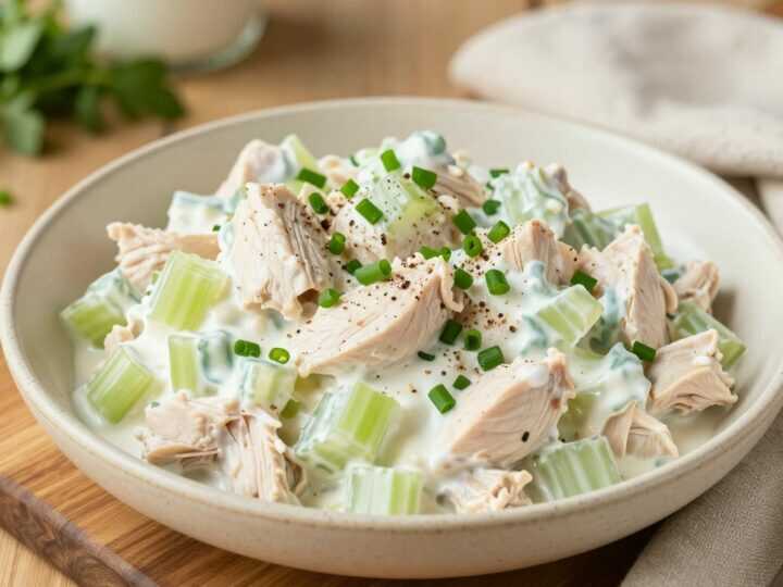 Low Carb Hähnchensalat mit Sellerie und Joghurt: Sättigt ohne eine Scheibe Brot!