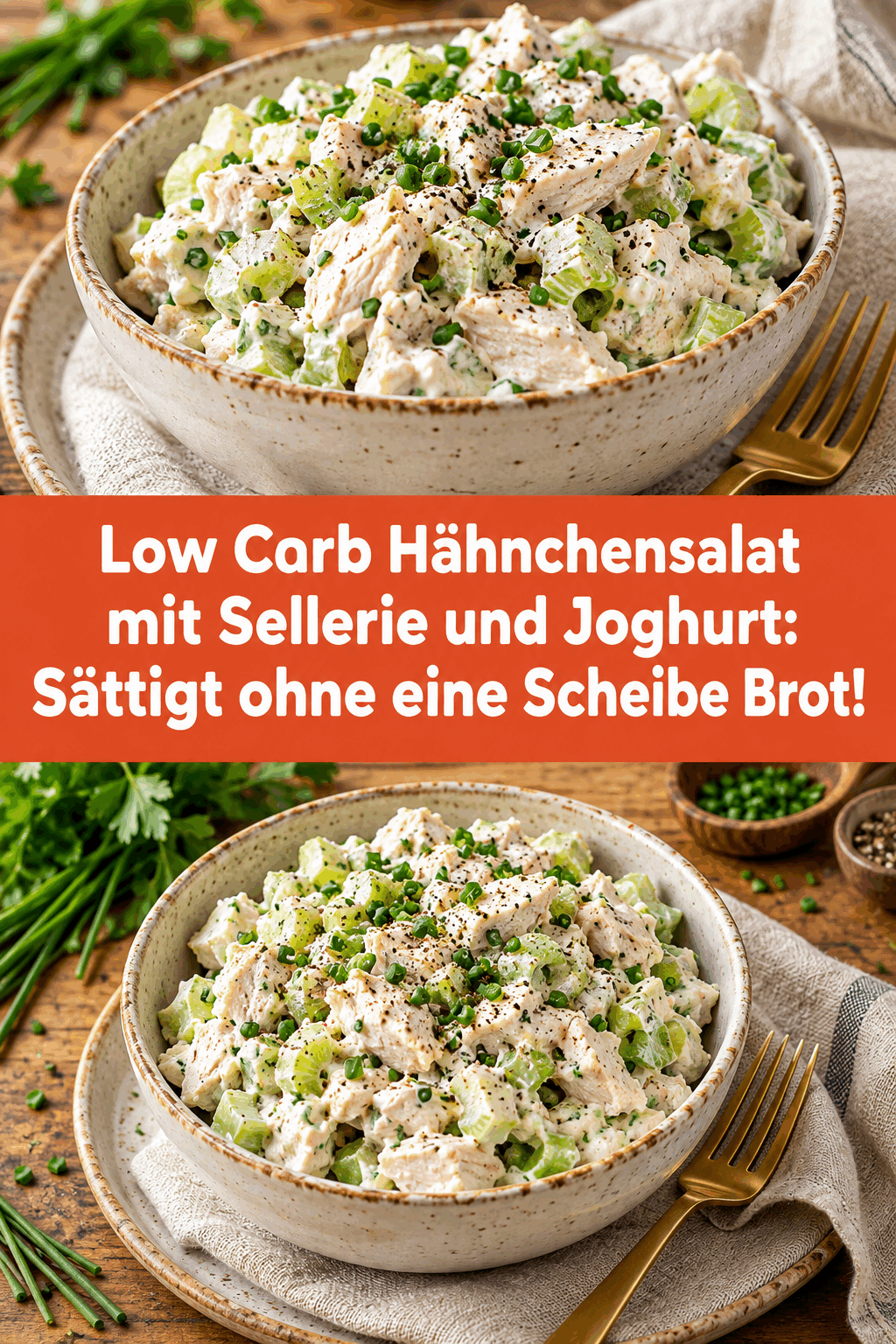 Low Carb Hähnchensalat mit Sellerie und Joghurt: Sättigt ohne eine Scheibe Brot!
