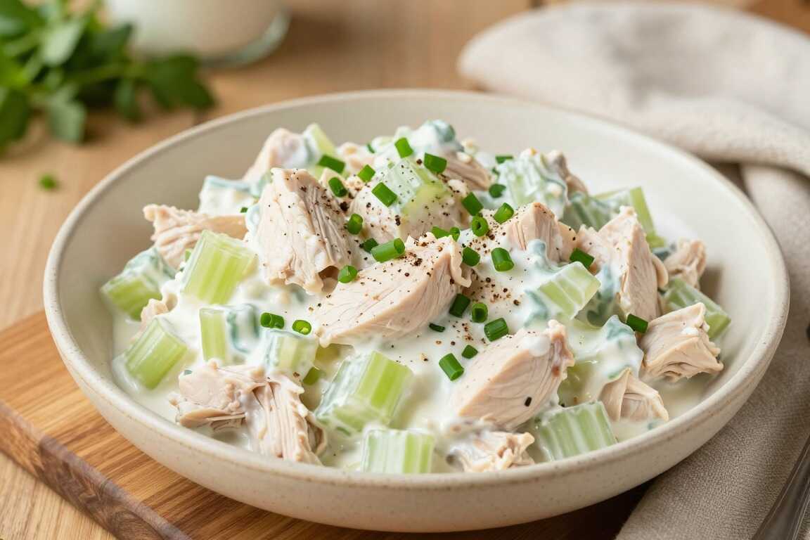 Low Carb Hähnchensalat mit Sellerie und Joghurt: Sättigt ohne eine Scheibe Brot!