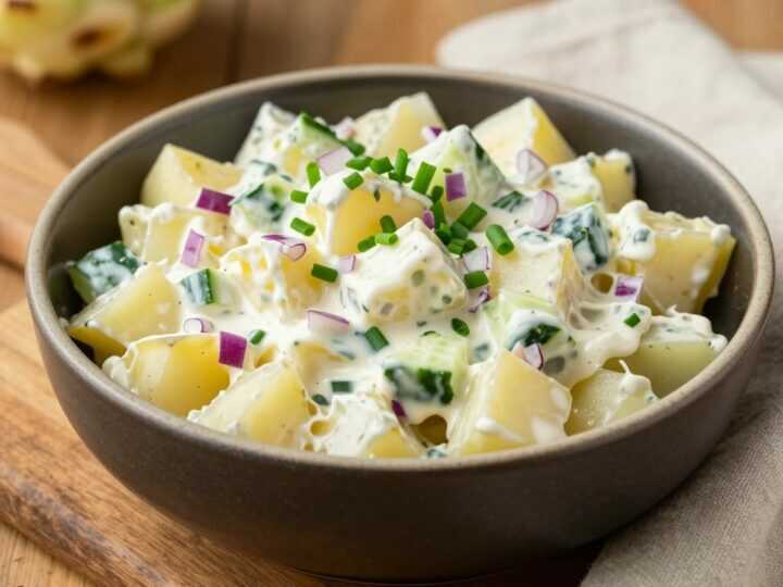 Low Carb Kartoffelsalat aus Kohlrabi: Schmeckt wie das Original, ohne Stärke!