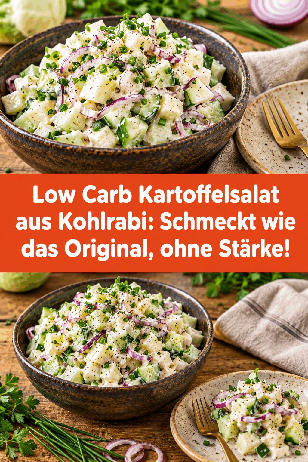 Low Carb Kartoffelsalat aus Kohlrabi: Schmeckt wie das Original, ohne Stärke!