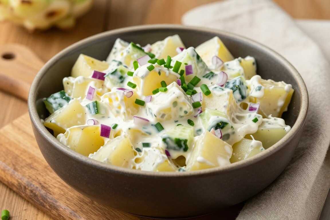 Low Carb Kartoffelsalat aus Kohlrabi: Schmeckt wie das Original, ohne Stärke!