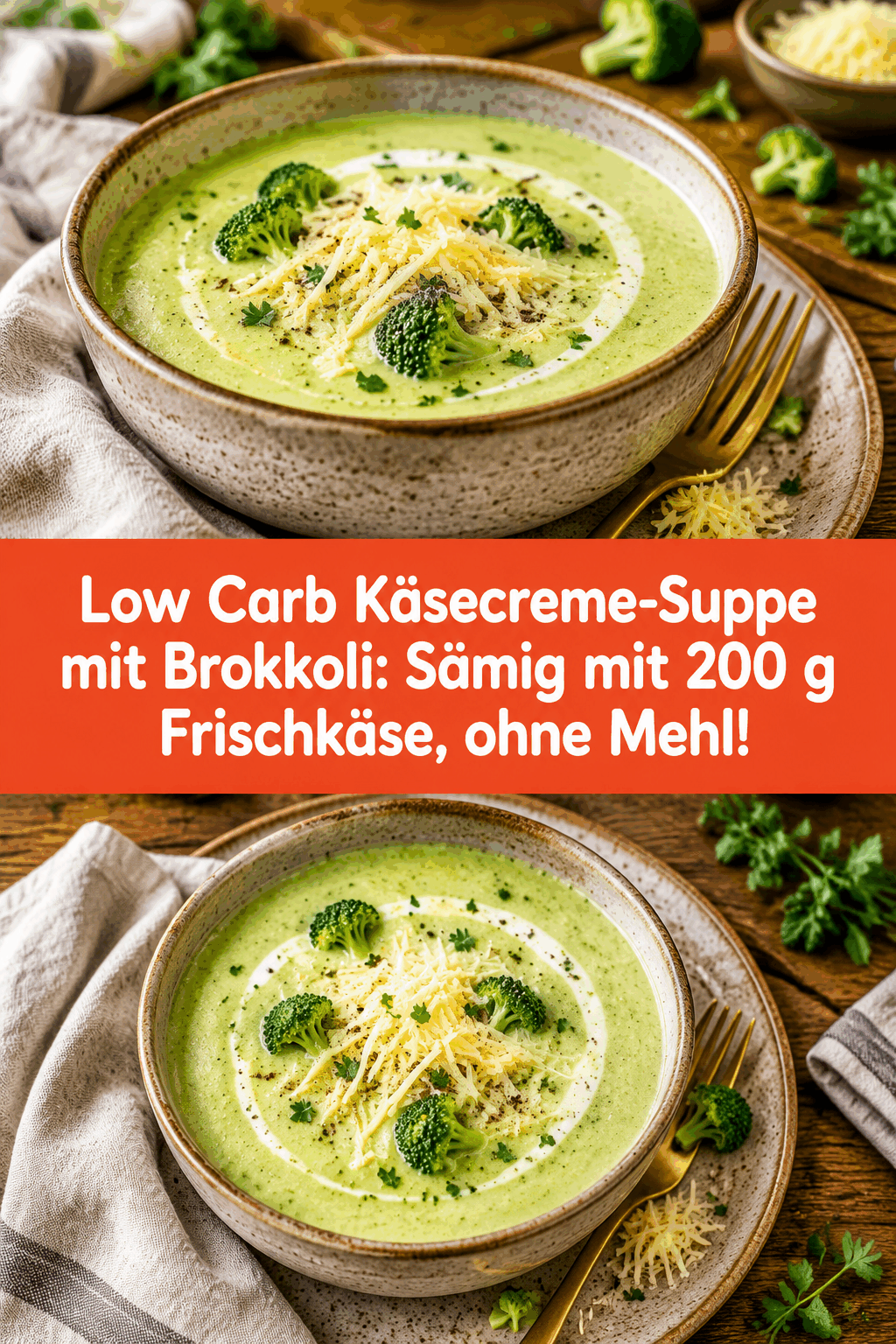 Low Carb Käsecreme-Suppe mit Brokkoli: Sämig mit 200 g Frischkäse, ohne Mehl!