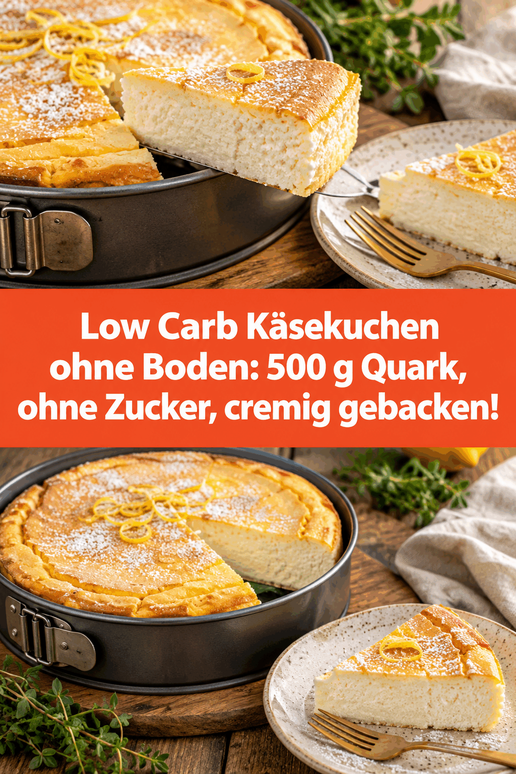 Low Carb Käsekuchen ohne Boden: 500 g Quark, ohne Zucker, cremig gebacken!