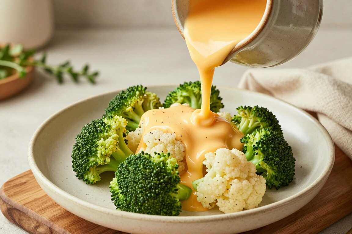 Low Carb Käsesoße für Gemüse: 150 g Cheddar, Sahne, ohne Mehlschwitze!