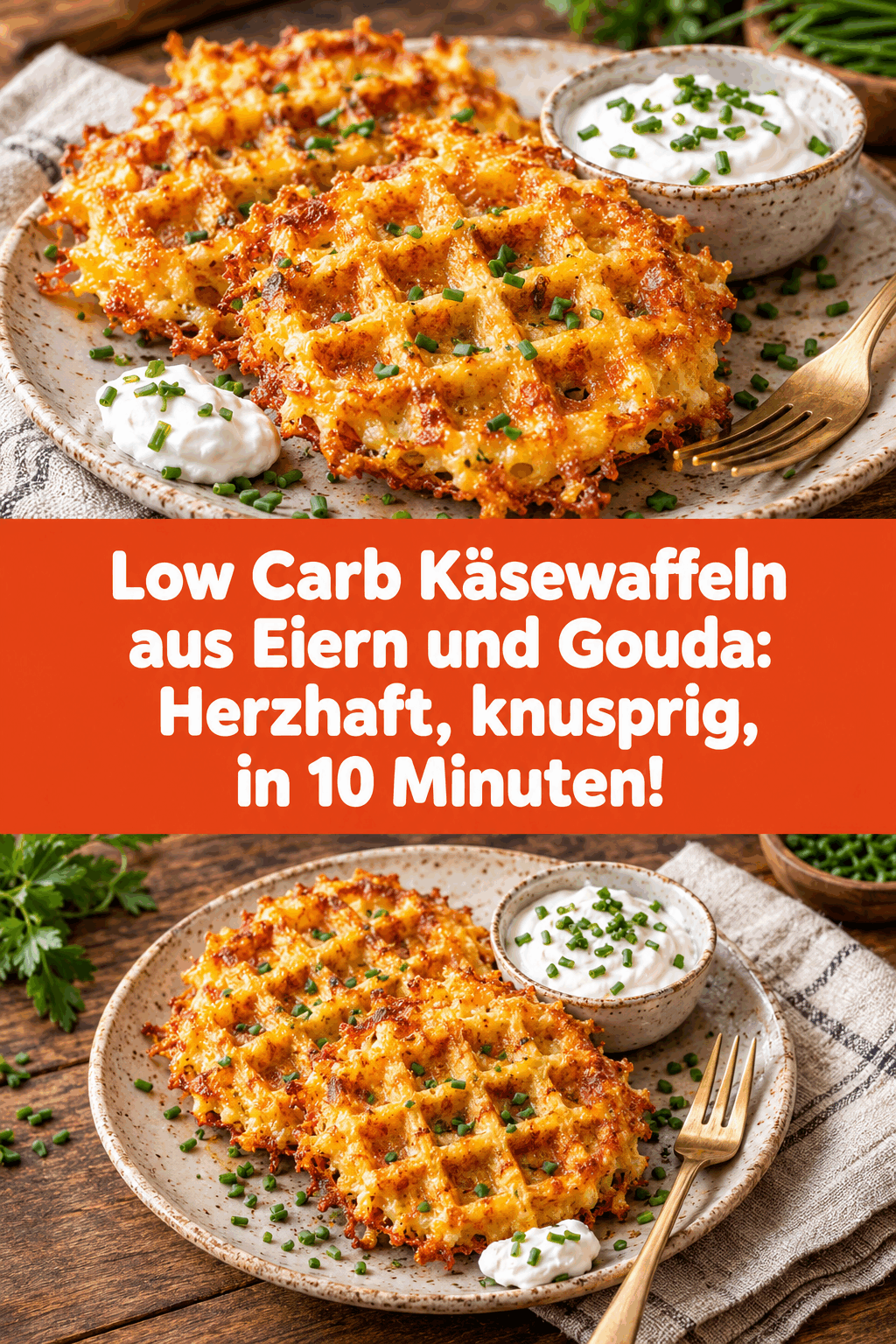 Low Carb Käsewaffeln aus Eiern und Gouda: Herzhaft, knusprig, in 10 Minuten!