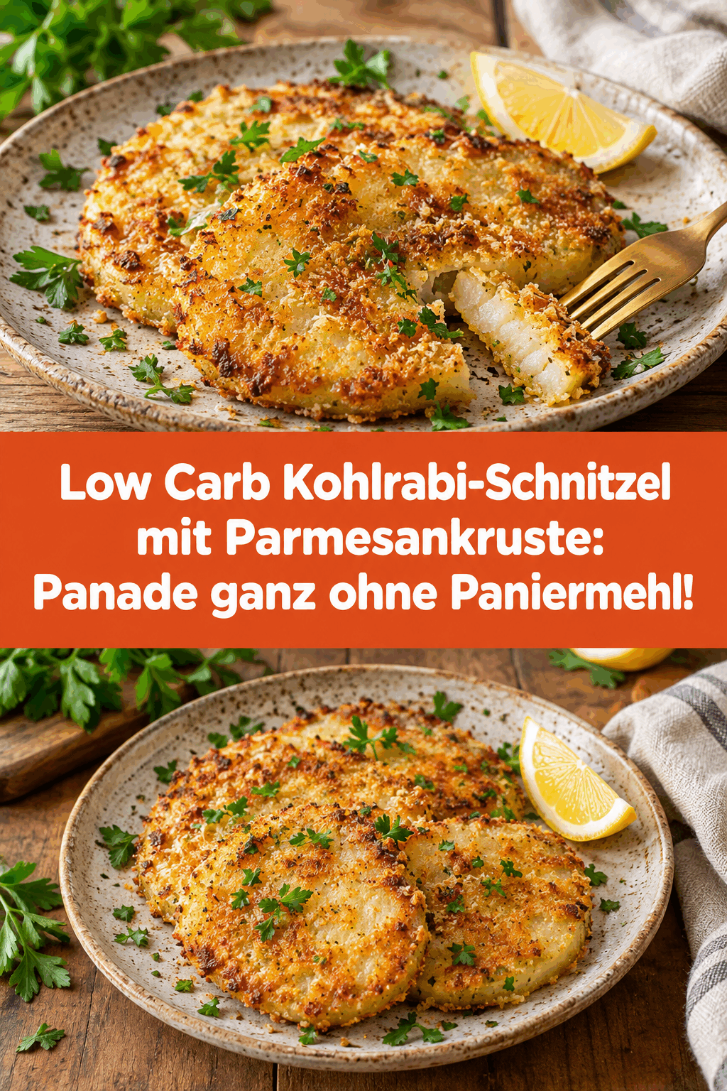 Low Carb Kohlrabi-Schnitzel mit Parmesankruste: Panade ganz ohne Paniermehl!