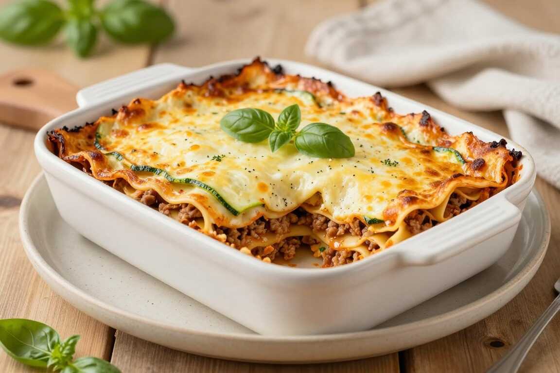 Low Carb Lasagne mit Zucchini statt Nudelplatten: 8 Schichten, 6 g Kohlenhydrate!