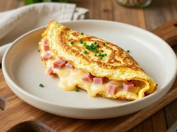 Low Carb Omelett mit Schinken und Käse: Drei Eier, eine Pfanne, fünf Minuten!