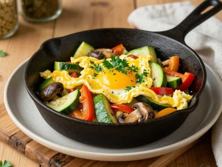 Low Carb Pfannengemüse mit Ei: Reste verwerten, in 12 Minuten fertig!