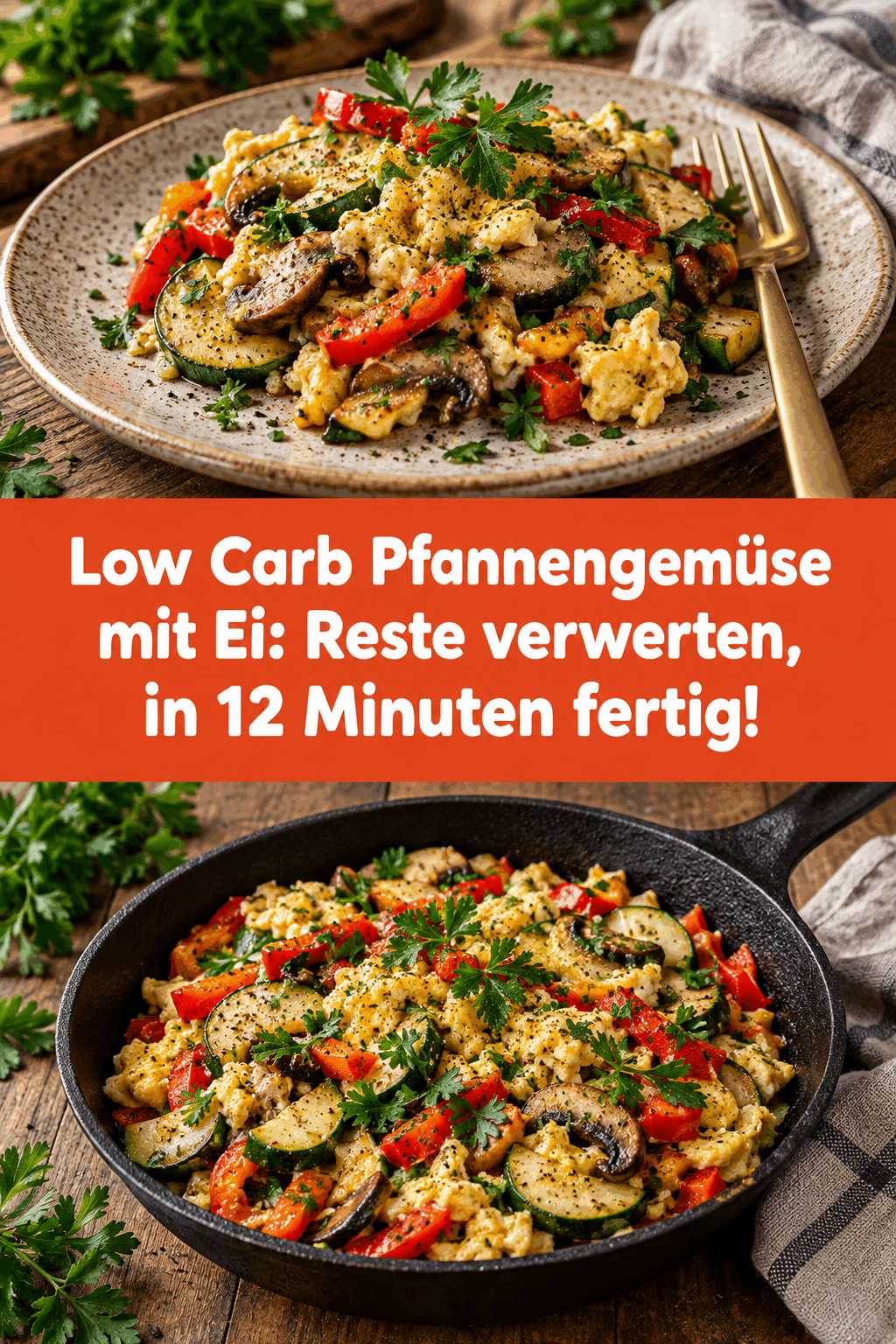 Low Carb Pfannengemüse mit Ei: Reste verwerten, in 12 Minuten fertig!