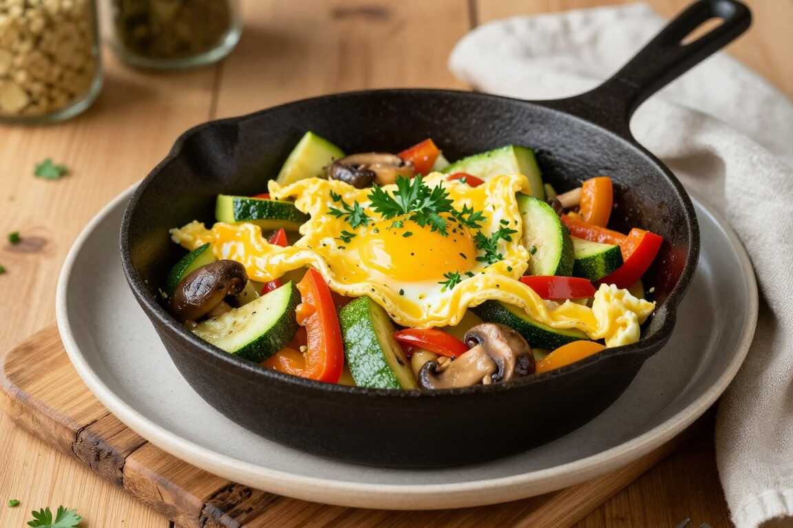 Low Carb Pfannengemüse mit Ei: Reste verwerten, in 12 Minuten fertig!
